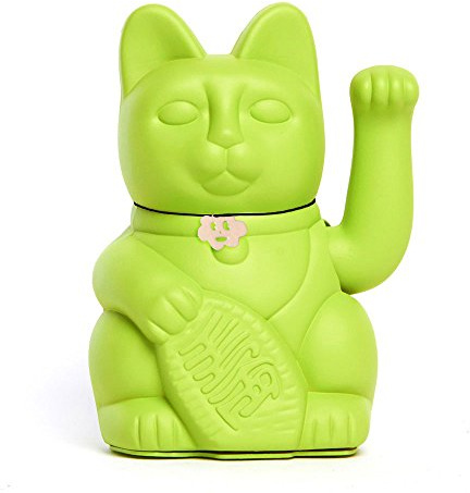 Gato de la Suerte Maneki Neko Lucky Cat con Pata Derecha en Movimiento Figura Decorativa Japonesa Original Pintada a Mano para Casa Negocio Oficina Entrada Regalo Amuleto VERDE MOJITO M (10x6x15cm)