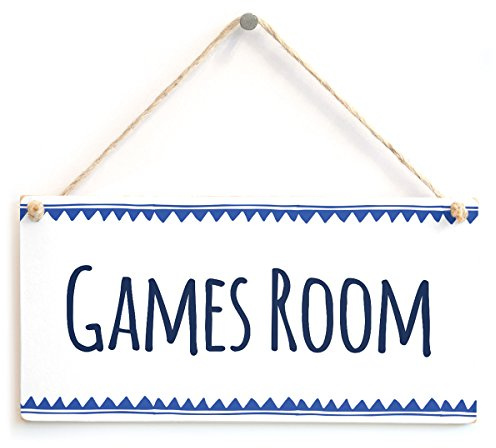Games Room Hanging Door Sign, Blue Zigzag Decor