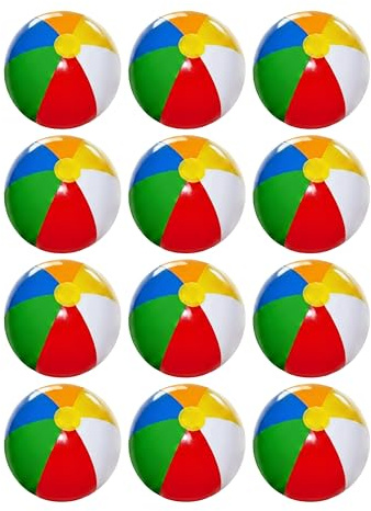 12 Pcs 20 Inch Inflatable Rainbow Beach Ball, Multicolour Blow Up Pool Toy for Swimming Pool Parties, Summer Outdoor Water Games, Holiday Beach Play, Garden Fun and Pool Party Decoration