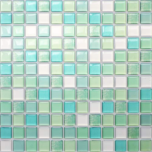 HyFanStr Peel and Stick Backsplash 3D Mosaic Tile Stickers Wall Sticker Home Decor for Kitchen Bathroom Pack of 4 (9.29x9.29, Light Green)