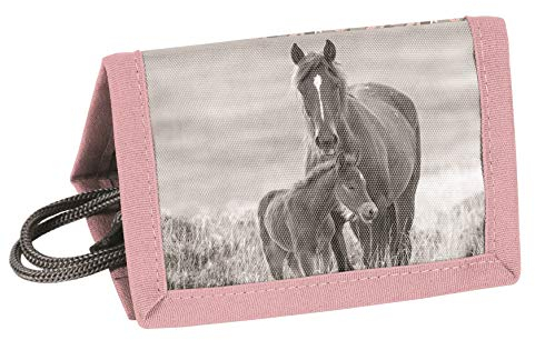 Ragusa-Trade Mädchen Kinder Geldbeutel Portemonnaie Geldbörse Brustbeutel mit Kordel mit tollem Pferde Motiv (20KO), Rose/grau, 12 x 8,5 x 1 cm,