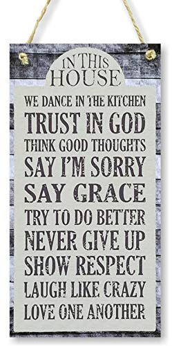 CARISPIBET In this house home signs religious signs decorative plaque for living room inspirational wall art for house décor 12 x 6