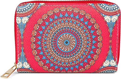 styleBREAKER Damen Kleine Geldbörse mit Bunte Mandala Ornament Muster, Ethno Style, Reißverschluss, Portemonnaie 02040149, Farbe:Rot-Blau-Orange