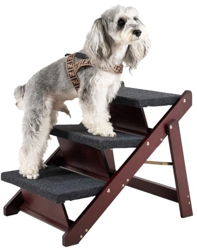 MEWANG Haustiertreppe aus Holz, 2-in-1, Faltbare Treppe und Rampe für Betten und Autos, tragbare Hunde-/Katzenleiter bis zu 50 kg (braun)