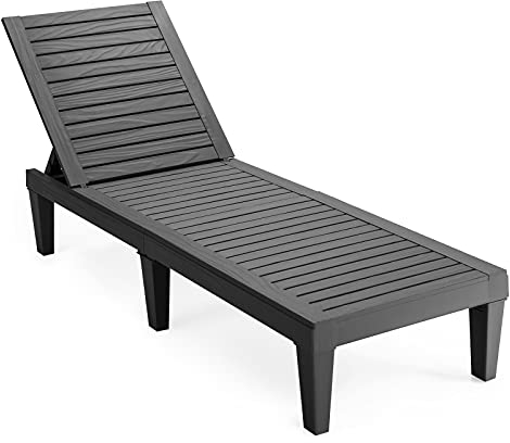 GIANTEX Sonnenliege Gartenliege Holzoptik, Relaxliege Kunststoff Liege mit 5-stufig Verstellbarer Rückenlehne, Terrassenliege Strandliege bis 180 kg belastbar, Liegestuhl 190x57,5x29 cm (Schwarz)
