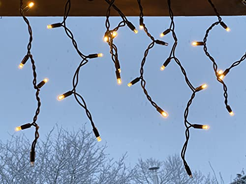 LEDZEIT- Profi Serie - LED Eisregen Lichterkette Außen, Lichtervorhang, Eiszapfen, 3m x 0.5m, 2 Segmente, Dauerlicht, Warmweiß, Wasserdicht IP67, mit Netzkabel, Erweiterbar, für Dach, Balkon, Garten