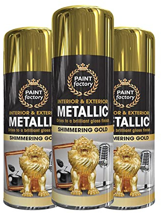 Classic Signature - 3 x Metallic Shimmering Gold Spray Paint 400ml Multi-Purpose Use, Spray for Metal and Wooden Furniture, Ornaments, Decorative Items and Much More for Interior & Exterior