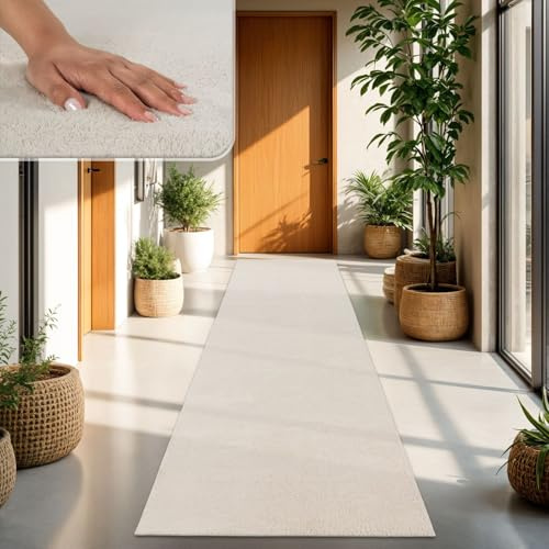 TT Home Tapis Poil Ras Tapis De Salon Monochrome Design Moderne Lavable, Couleur: Crème, Dimension:80x150 cm