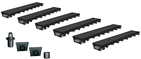 MEA Pack de 6 Caniveaux Extérieurs MEAPARK – Grille Passerelle en Polyamide – Drainage Terrasse, Piscine, Jardin – Classe B125 Véhicule léger – Largeur utile 10 cm