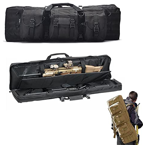 XVBVS Doppelter Gewehrkoffer, Taktische Langwaffentasche Pistolen-Airsoft-Koffer Gewehrrucksack Feuerwaffe Militärtransportkoffer Schießstand Gewehrtaschen mit Magazintaschen-Black|| 140cm