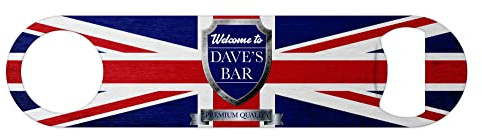 Personalised Union Jack Bottle Opener Bar Blade Custom Name Stainless Steel Novelty Beer Gift for Him Pubs Home Bar Accessories Garden Man Cave Father's Day Gift Dad