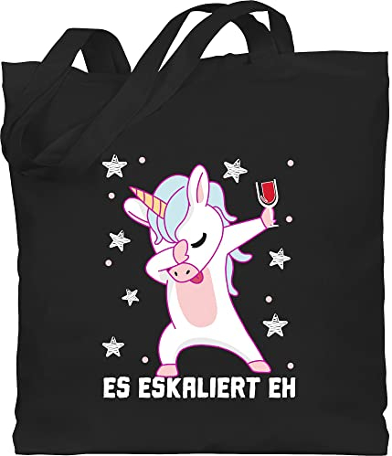 Shirtracer Baumwolltasche - & Alkohol Damen - Es eskaliert eh Festival Saufi Party Malle lustig I Party Einhorn Dabbing - Unisize - Schwarz - sauf wein bag alki trink einkaufsbeutel saufen polter