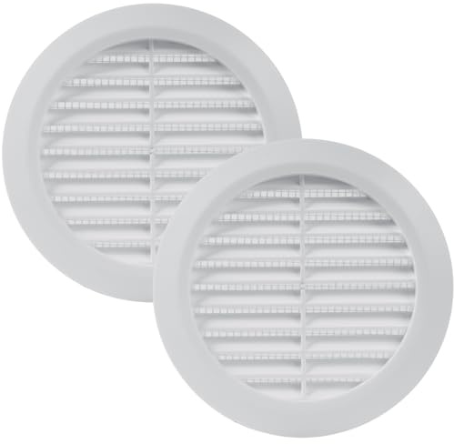Vent Systems 100 mm – Paquete 2 – Blanco – Cubierta de ventilación Soffit – Rejilla redonda – Cubierta de parrilla – Pantalla insectos incorporada – Ventilación HVAC para baño, oficina en casa, cocina