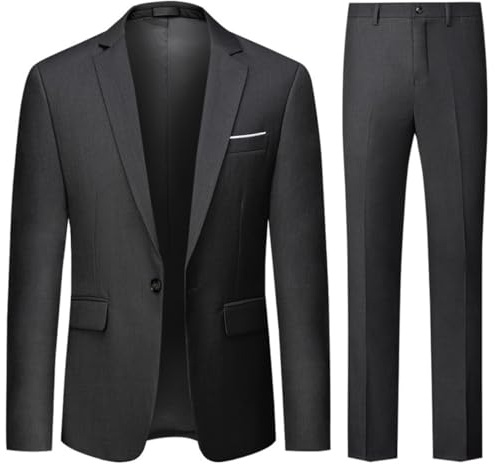 Allthemen Mens Suits 2 Piece Regular Fit Wedding Dress Suit One Button Business Suit Grey M