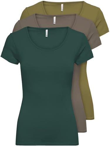 ONLY 3er Pack Damen T-Shirt schwarz oder weiß Kurzarm lang Basic Sommer T-Shirts XS S M L XL 15209153
