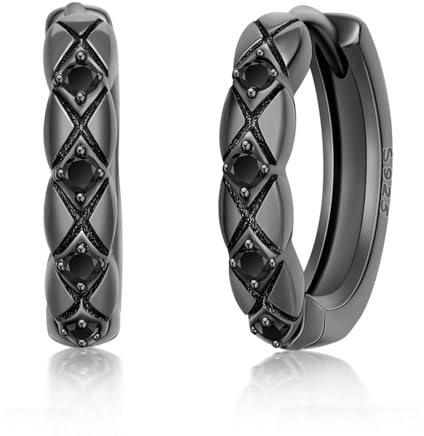 Schwarze Creolen 925 Sterling Silber Punk Ohrringe | Minimalistische schwarze Huggie Creolen Punk Stil moderner Alltagsschmuck für Damen Herren