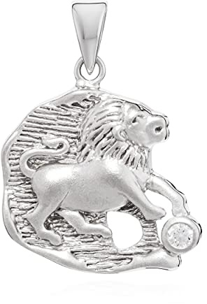 NKlaus Kettenanhänger Sternzeichen Löwe 925 Silber matt Zirkonia weiß Zodiac Horoskop 14145