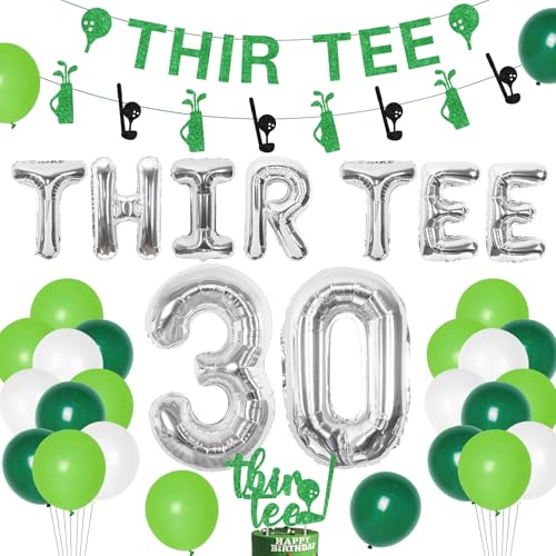 30th Birthday Decorations for Men - Golf 30th Birthday Decorations Green Balloons Thirtee Birthday Glitter Cake Topper Banner for 30 Years Old Golf Theme Party Decorations