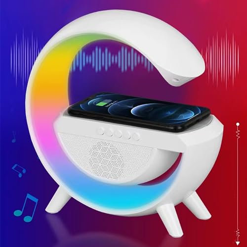 AURORRAN Dimmable Table Lamp with Wireless Charger, Ambient Lighting with Bluetooth Speakers, 15w Qi Wireless Charger, LED Ambient Light, Smart Mood Light for Bedroom, Receive/Dial Calls