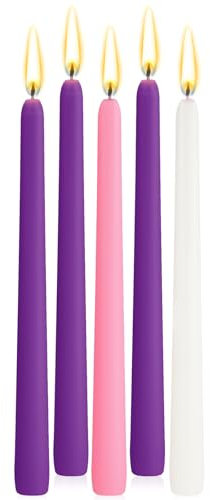 BBTO 5 Pcs Christmas Advent Candles 9.9 Inches Traditional Advent Candle Set Taper Candle for Xmas Wreaths and Other Christmas Decorations (Smooth Style)