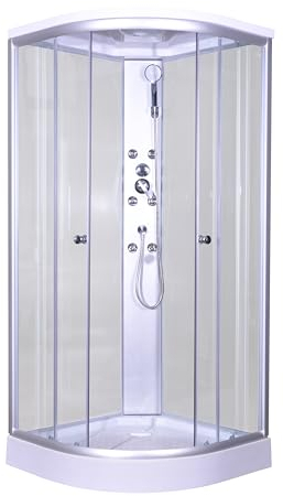 Cabine de douche complète Relax 90 x 90 x 215 cm – Paroi Douche, Pare-Baignoire, Avec Pommeau et Douchette à Main, Jets de Massage, Verre de Sécurité