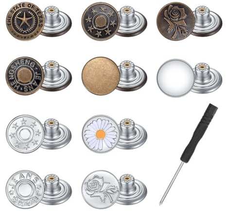 BZKSER Verstellbare Jeans Knöpfe - 50Pcs Jeansknöpfe zum Schrauben, Ersatz Metall Hosenknöpfe, Abnehmbare Hosen Druckknöpfe Knöpfe für Kleidung Jeans Hosen Taschen, mit Schraubendreher