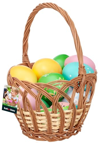 KOTARBAU® Weidenkorb mit Henkel Kinder Osterkorb mit Henkel Klein Rund 250 x 170 mm Osterkorb Weide kleine Osterkörbe geflochtener Korb mit Henkel Osterkörbchen Henkelkorb Korb geflochten mit Henkel
