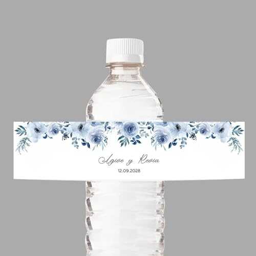 Etichette Personalizzate Per Bottiglie D'Acqua - 50/100 Pezzi Motivo Floreale Testo Data Personalizza Etichette Adesive Per Bottiglie, Personalizza Compleanno Battesimo Matrimonio Bar Mitzvah Decor