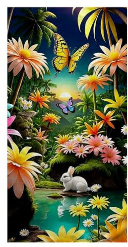 Strandtuch XXL Microfaser Groß Damen Kinder Mädchen 3D Schmetterlinge Blume Handtuch Badetuch Reisehandtuch Schnelltrocknend Duschtuch Strandlaken Saunahandtuch Kuscheldecke (150 x 200 cm,Grün)