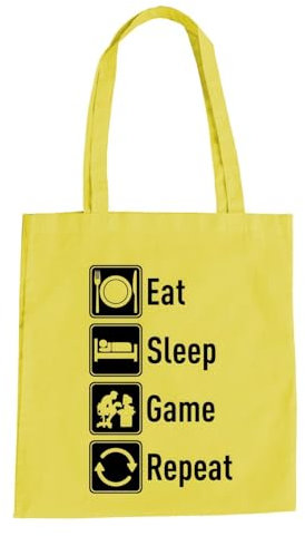 absenda Eat Sleep Game Repeat Baumwolltasche - Computer Streamer Zocken PC Gaming Gamer Gelb