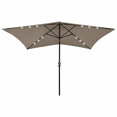 Juroupi Sonnenschirm mit LEDs und Stahl-Mast Taupe 2x3 m Gartenschirm Marktschirm Ampelschirm Strandschirm Schirm