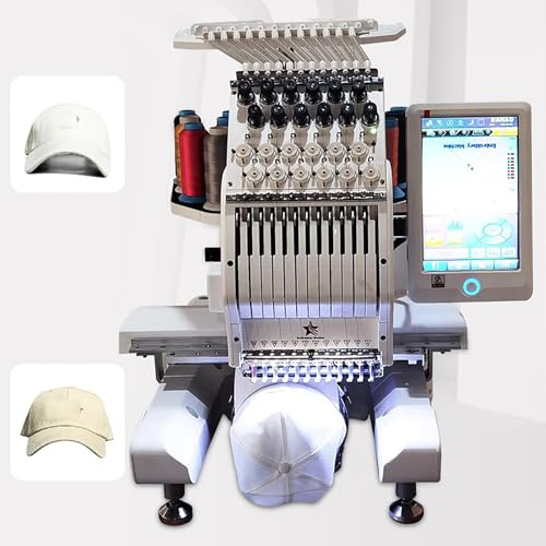 Máquina Bordar Comercial, Máquina Bordar Computarizada 12 Agujas Con Pantalla LCD, Admite Bordado Prendas + Función Bordado Sombreros, Área Trabajo 20 * 30 Cm, Formato DST, Para Tienda