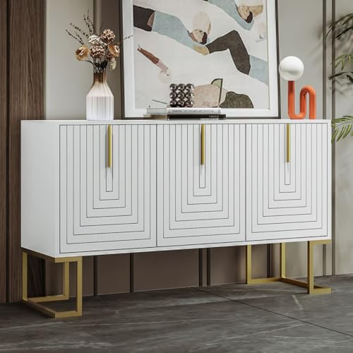 KOMHTOM Armoire de Rangement Noire à 3 Portes avec cloisons Ajustables, Placard Polyvalent pour Salon, Chambre, Salle à Manger (Blanc-1)