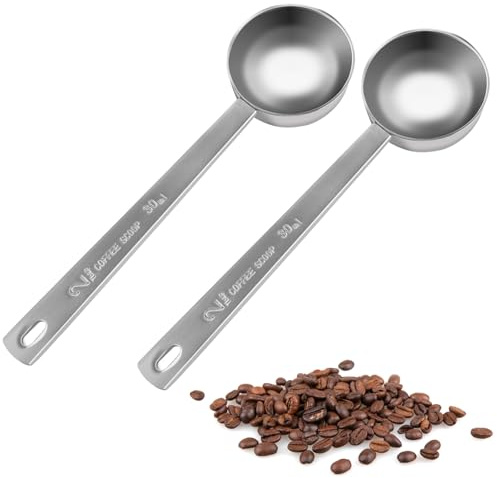 ANNASAMDO 2 Stück Edelstahl Kaffeelöffel Messlöffel, 30ml Fassungsvermögen, mit langem Stiel für Kaffee, Tee & Backen, spülmaschinengeeignet