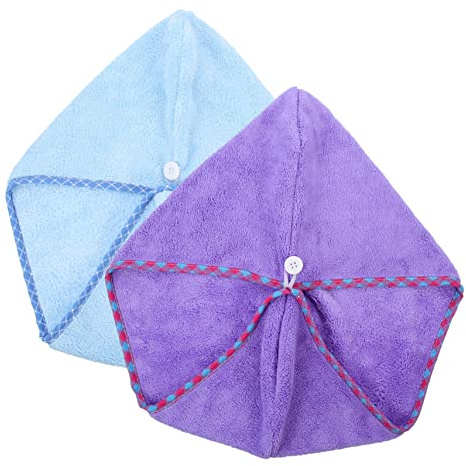 2 Stück Saugfähige Coral Fleece Haarwickel für Frauen | Weich und Angenehm, Einfache Form, Feine Verarbeitung, in Farben Seeblau und Violett