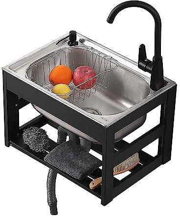 GODFSAHG Lavello da Giardino Lavello in Acciaio Inossidabile A Una Vasca,Lavello A Parete,Lavello da Bar Commerciale con Rubinetto Girevole A 360°,L'altezza di Installazione può Essere Impo