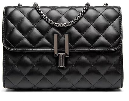 Umhängetasche mit Kettenriemen für Damen, modische Umhängetasche, gesteppt, Umhängetasche, ästhetische Handtasche, Shopping, Dating-Tasche, Schwarz
