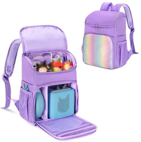 LoDrid Sac à Dos Compatible avec Tonie 2/1, Violet | Sacoche portable pour lecteur audio, 3 poches transparentes pour figurines, plusieurs poches pour chargeur et écouteurs