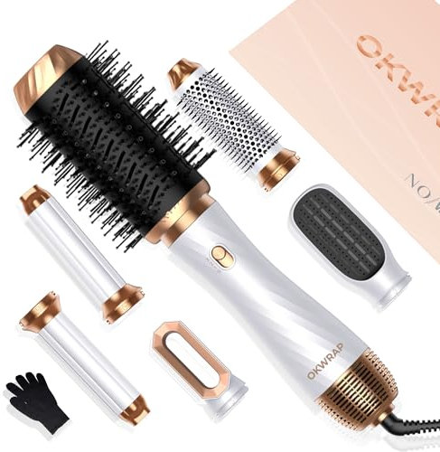Hair Styler OKWRAP Airstyler set 6 In 1 Mit Rundbürstenföhn Haarstyler Warmluftbürste Thermal Brush Airflow Lockenstab Automatisch, Volumen Föhnb