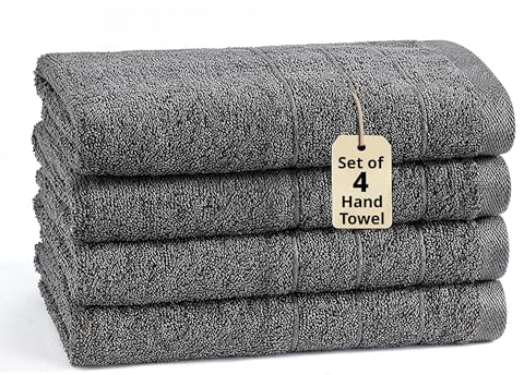 LANE LINEN Bath Hand Towels 100% Cotton 4 Pack 16x28 - Charcoal Grey