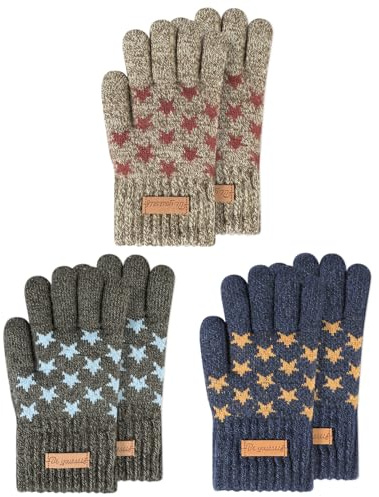 TAGVO Gants Tricotés d'Hiver Pour Enfants, Gants de Cyclisme Chauds Coupe-Vent Doublure en Polaire Douce, Gants à Doigts Complets en Laine Gants Pour 3 à 5 garçons Ski Randonnée en cours d'exécution
