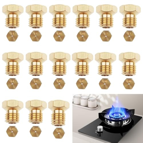 15 pièces Gicleur gaz Butane Universels[2x(0.5-0.65-0.7-0.80-0.87-0.90-0.95) - 1.02], Jeu de Conversion pour GPL, Injecteur de Gaz Gicleur Bouteille Kit de Conversion, Gicleur de propane et de butane