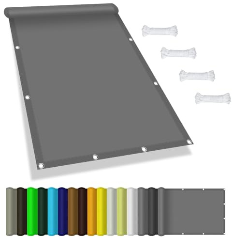 Sonnensegel Sonnenschutz Windschutz 1.3 x 5.8 m Quadratisch, Sonnenschutz, Reißfest, mit Seil Balkonverkleidung Balkonabdeckung Sonnensegel Rechteckig, für Balkon Garten, Hellgrau