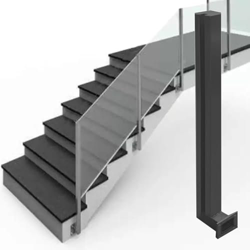Glass fence posts Balustrade Posts Staircase Baluster Black Square Glass Fence Post for 3/10-1/2in Glass/Wood/Plastics Panel, Deck Stairs Garden Railing, Easy to Install(Left End Post,145cm/