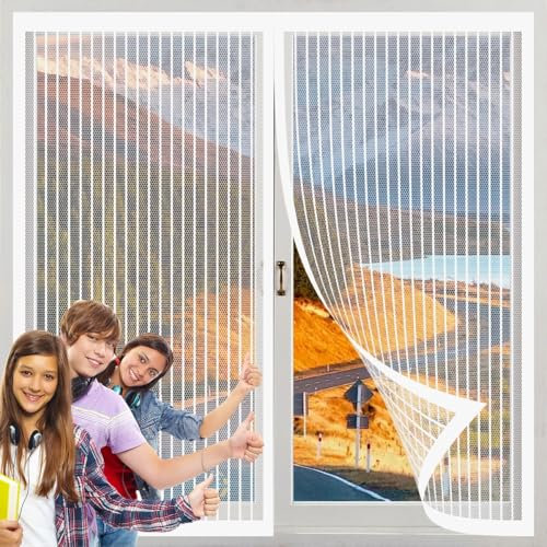 Magnet Insektenschutz Tür 64 x 125 cm, Einfachen Montage Ohne Bohren, Nicht Kürzbar, Insektenschutzvorhang, Fliegenschutzgitter, Terrassentür Moskitonetz, für Alle Türen Und Fenster, Weiß
