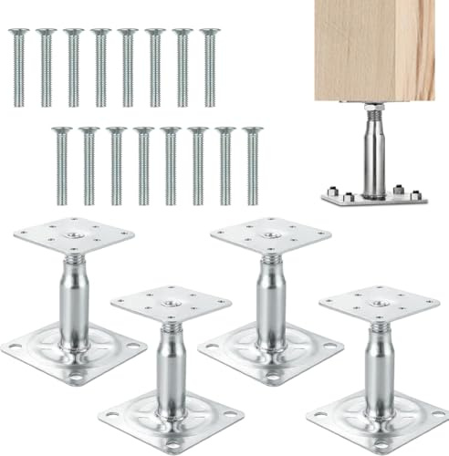 Set om 4 stolpar, höjdjusterbar, med 16 skruvar, galvaniserade 100–150 mm stolphållare, för skruvning, galvaniserad, tjockskiktpassiviserad