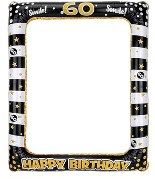 Andiker Aufblasbarer Bilderrahmen, Schwarzgold Happy Birthday Photo Booth Requisiten für Frauen Männer 60 Geburtstag Party Deko (Schwarzgold,60)