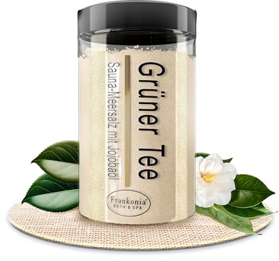 Frankonia BATH & SPA Sauna Salz Peeling Grüner Tee – 400 g Meersalz-Körperpeeling mit Jojobaöl & Vitamin E – Dusch- & Body Scrub für alle Hauttypen – Vegan & ohne Parabene – ohne Microplastik