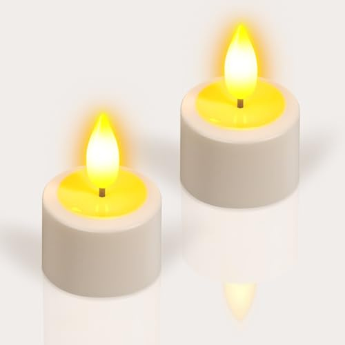 SoulBay Wiederaufladbare Teelichter, 2 Stück wasserdichte batteriebetriebene flammenlose elektrische LED-Kerzen, flackerndes Teelicht mit Fernbedienung, Timer, Ladestation für Zuhause, Zimmer