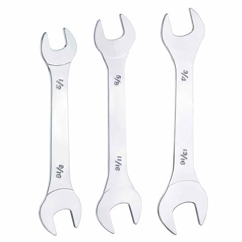 HARFINGTON 3pcs Double Open End Thin Wrench Set 1/2 9/16 5/8 11/16 3/4 13/16 SAE Super Thin Small Flat Head Wrench Mirror Polished Open Ended Spanner for Automotive Furniture Repair